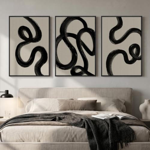 Large Framed Black and White Abstract Wall Art for Living Room (3 Count)