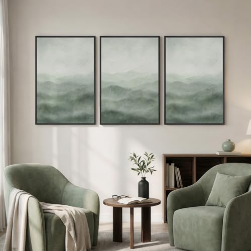 Large Framed Green Abstract Wall Art for Living Room