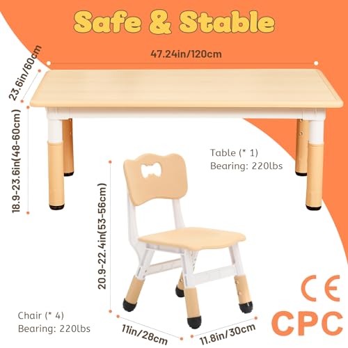 Kids Table and 4 Chairs Set for Ages 3