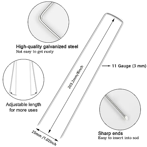 8 Inch 100 Pack Galvanized Landscape Staples 11 Gauge Anti (100 Count)