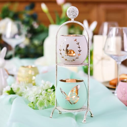 Easter Table Decorations 6PCS Glass Votive Tealight Candle Holders (6 Count)