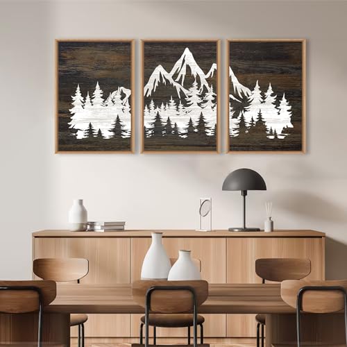 Large Mountain Tree Framed Canvas Wall Art Set (3 Count)