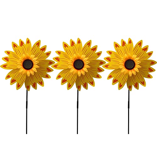 Pack of 3X Yellow Sunflower Windmill Wind Spinner Decoration Home Yard Garden Decor (3 Count)
