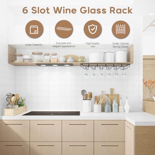 6 Row Wine Glass Rack Under Cabinet Large Capacity