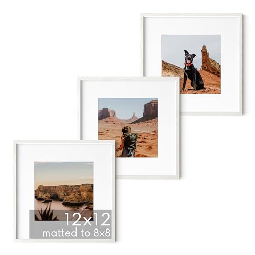 Solid Oak Wood 12”x12” Picture Frames Matted to 8”x8” Set of 3 (3 Count)