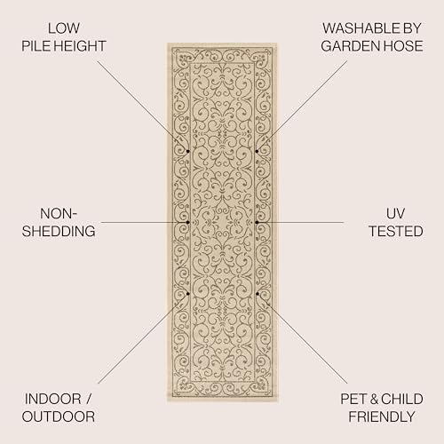 Vintage Filigree Indoor Outdoor Runner Rug 2X10 Beige