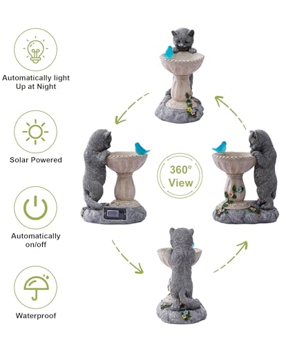 Solar Cat Birdbath Garden Statue