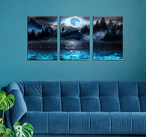Moon Deer Ocean Landscape Picture Wall Art For Living Room & Bedroom