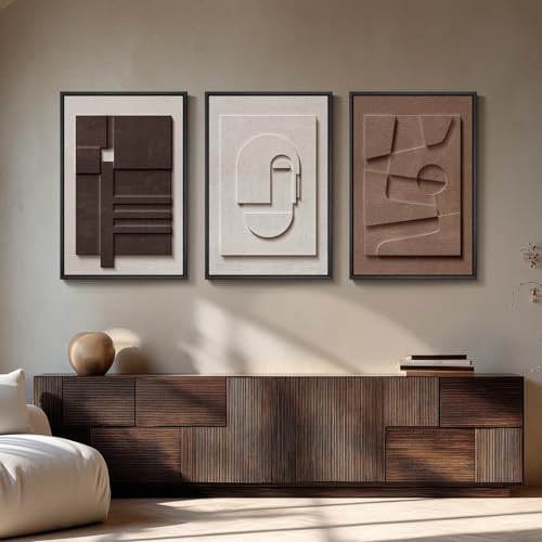 Large 3D Textured Framed Neutral Abstract Wall Art Set (3 Count)