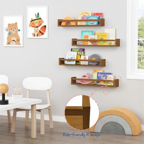 24 Inch Wooden Floating Nursery Book Shelves for Wall (4 Count)