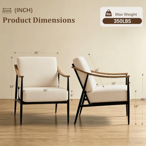 Modern Accent Chair for Living Room Bedroom Mid Century Arm Chair Upholstered Office Accent Chair Comfy Waiting Room Chair with Metal Frame