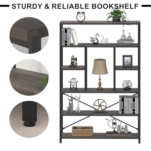 6 Tier Industrial Bookshelf for Bedroom Living Room Office