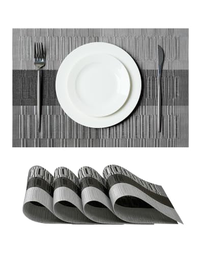 Grey with White Striped Placemats Set of 4 (4 Count)