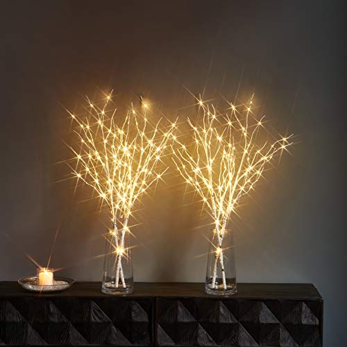 Lighted White Twig Branches 32IN 100 LED with Timer Battery Operated