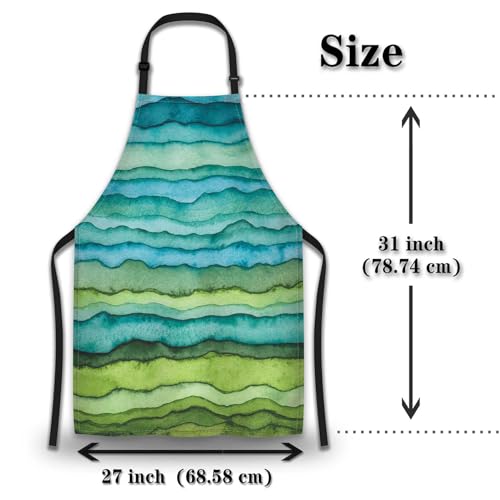 Garden Apron for Women Blue and Green Waves Cute Aprons for Men for Kitchen Cooking Restaurant BBQ Painting Crafting Gardening 27”