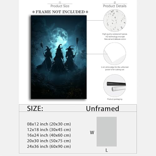 Moonlight Witches Halloween Canvas Art Picture
