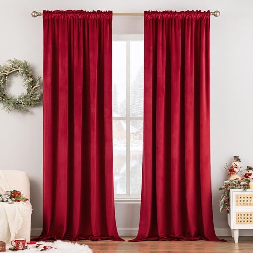 Red Blackout Velvet Curtains Drapes 108 Inch Long 52"x108" Bedroom (2 Count)