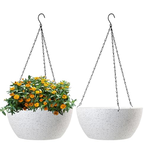 13 inch Large Hanging Planters Plant Pots for Outdoor Indoor Plants with Drainage Holes and Chain (2 Count)