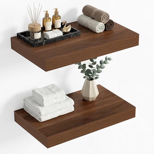 16 x 12 Deep Floating Shelves Wall Mounted Set of 2 Walnut (2 Count)