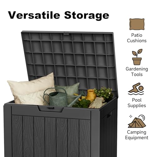 35 Gallon Outdoor Deck Box Lockable Waterproof Storage Black