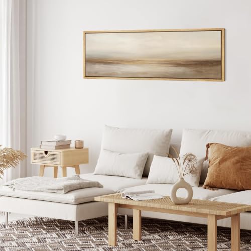 Large Framed Canvas Print Wall Art Neutral Beige Horizon Abstract Modern Landscape Illustrations Decorative Colorful for Bedroom
