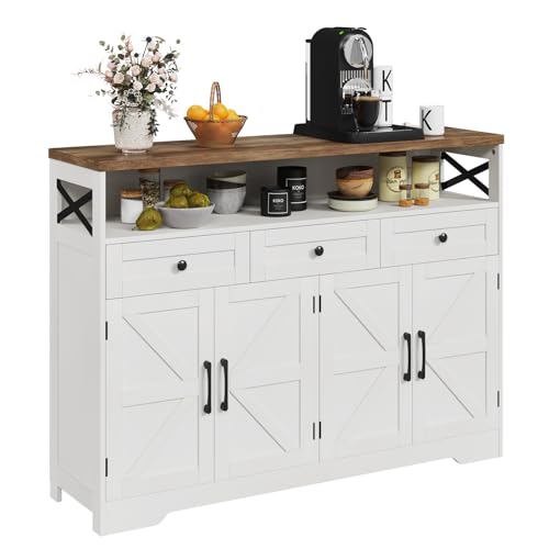 Farmhouse Buffet Cabinet with Drawers & Open Shelf