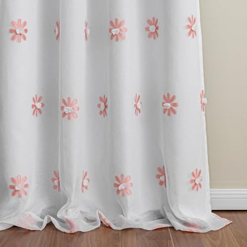 Blackout Curtains for Girls Bedroom 63 Inch Long Pink Floral Curtains for Kids Room 2 Panels 100% Room Darkening Daisy Flower Window Treatment 2 Layered Drapes Toddler Grommet 50W x 63L (2 Count)