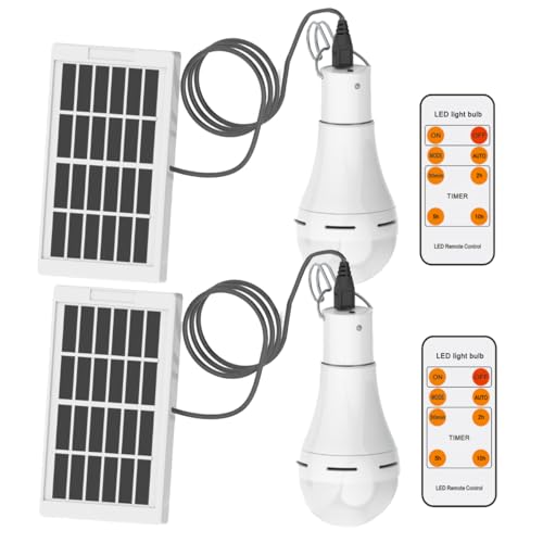 Solar Bulb Light Portable 300LM with Remote Control 4 Mode Led Lantern Indoor USB Charge Camping Light for Chicken Coop Lamp Hiking Fishing Tent Indoor Shed Emergency (2 Count)