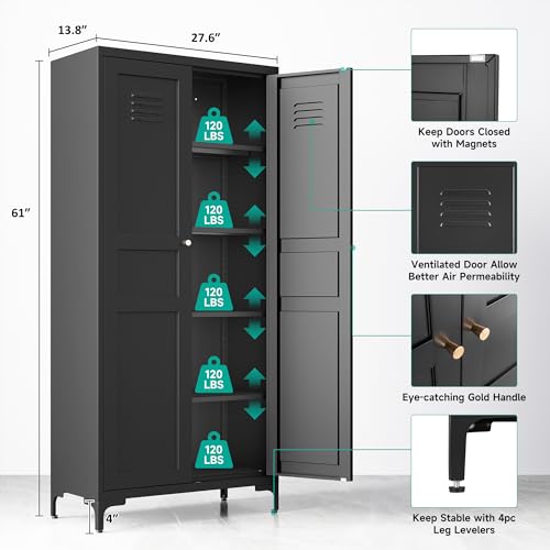 Metal Storage Cabinet with Doors and Shelves