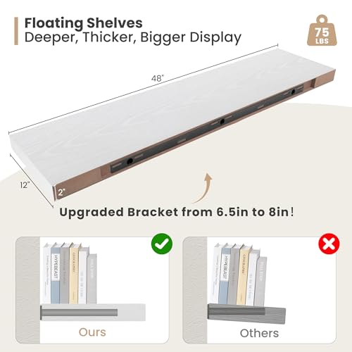 48 x 12 Deep Floating Shelves Wall Mounted Set of 2 White (2 Count)