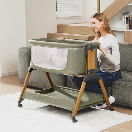 3-in-1 Baby Bassinet, Bedside Sleeper, Rocking Mode, Wheels, Green