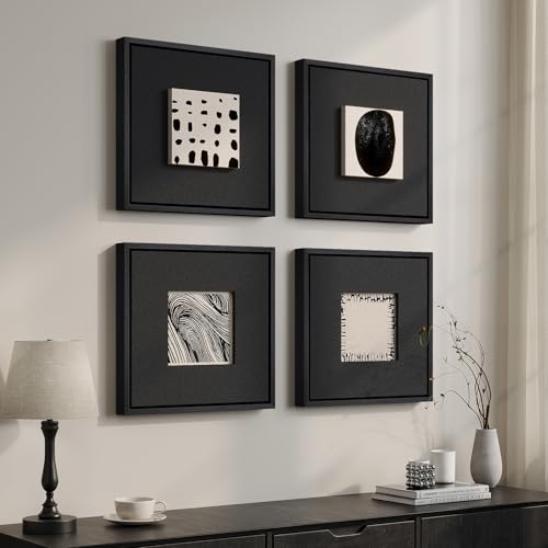 Framed 3D Textured Black White Abstract Wall Art for Living Room (4 Count)