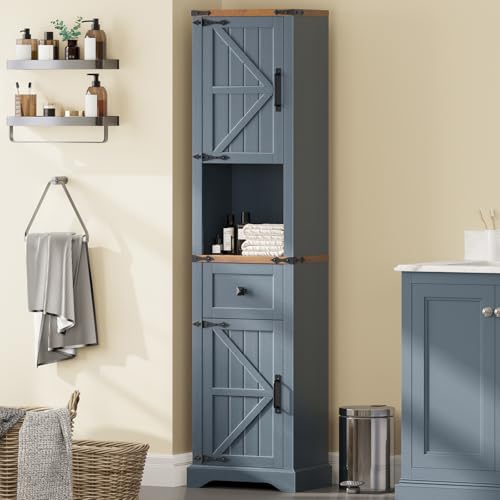 66" Tall Farmhouse Bathroom Storage Cabinet with Barn Doors