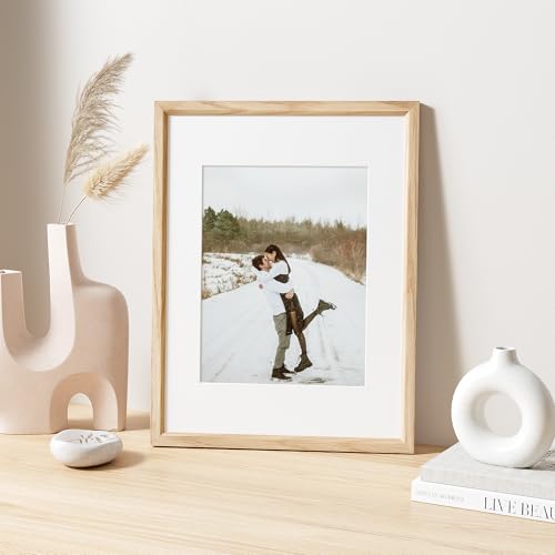 12x16 Picture Frame Set of 4 Natural Solid Oak Photo Frames with 8.5x11 Removable Mat Wall Hanging Large Handcrafted Frame with HD Plexiglass Wall and Tabletop Display Large Poster Frame (4 Count)