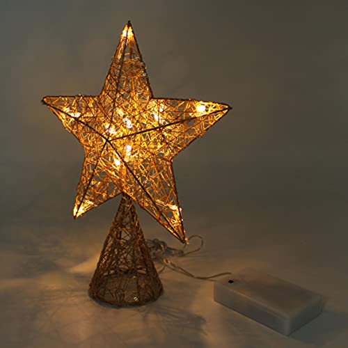 Gold Tree Top Star with Warm White LED Lights and Timer for Christmas Ornaments and Holiday Seasonal Décor