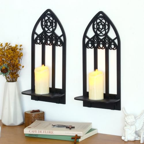 Wooden Gothic Candle Sconces Wall Decor Set of 2 (2 Count)