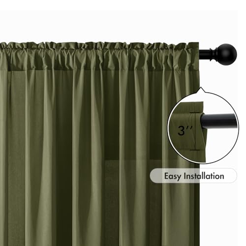 Olive Green Privacy Sheer Curtains 2 Panels 42W x 96L (2 Count)