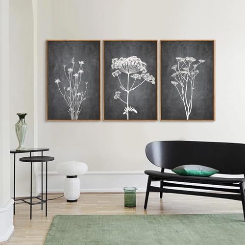 Black and White Floral Framed Canvas Wall Art Set (3 Count)