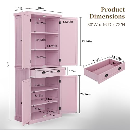 72" Tall Freestanding Pantry & Kitchen Storage Cabinet
