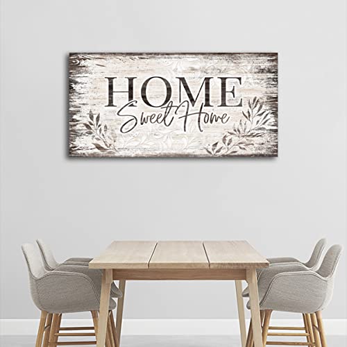 Home Sweet Home Wall Art Sign Large Dark Brown Farmhouse Wall Sign for Living Room Decoration Wooden Board Design Canvas Prints Modern Rustic Artwork Leaf Pictures Wall Decor 29" x 58"