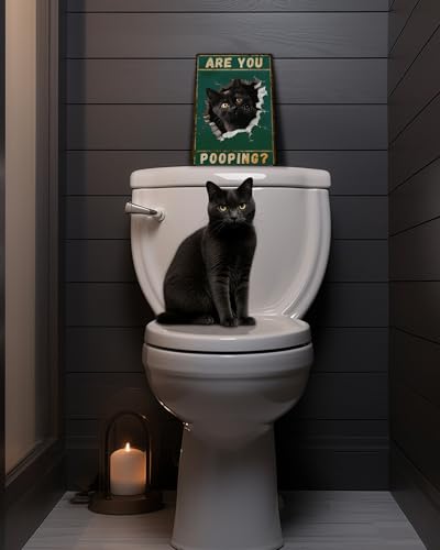 Black Cat Are You Pooping Metal Tin Sign Vintage Bathroom Decor 8x12"