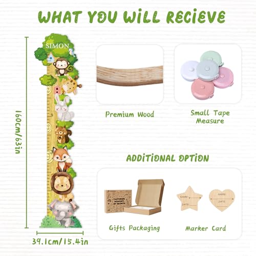 Personalized Name Wood Height Chart for Kids Wall Display