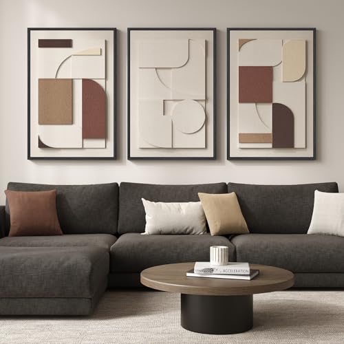 3D Textured Large Framed Neutral Abstract Wall Art for Living Room