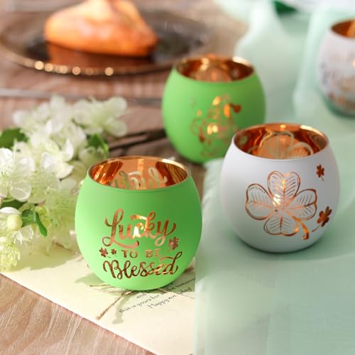 St. Patrick's Day Candle Holders 6PCS St Patricks Day Shamrocks Decorations for Table Centerpiece (6 Count)