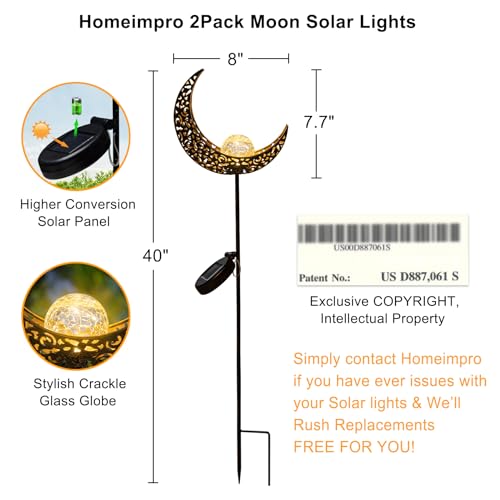 2Pack Moon Garden Gifts Solar Lights Outdoor Stakes Waterproof (2 Count)