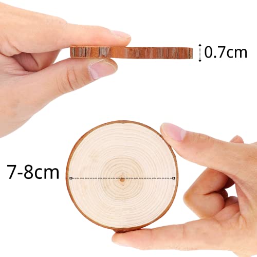 Natural Wood Slices TICIOSH Craft Unfinished Wood kit Predrilled with Hole Wooden Circles for DIY Crafts Wedding Decorations Christmas Ornaments Arts Wood Slices (50 Count)