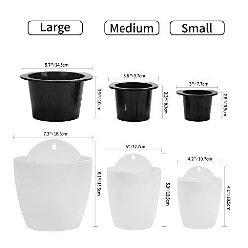 6 Pack White Hanging Planter Pots Self Watering Vertical Garden Wall Mount Window Hang Round Plastic Container Indoor Outdoor for Plants Flowers Succulent Kitchen Living Herbs Holder Decor (6 Count)