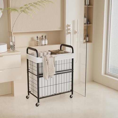 110L Rolling laundry Sorter Hamper Basket 2 Section with Wheels
