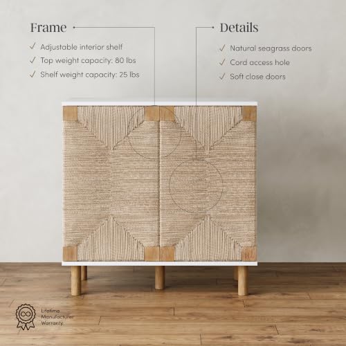 Beacon Accent Natural Sideboard Storage Cabinet TV Stand with Adjustable Interior Shelf and Seagrass Doors