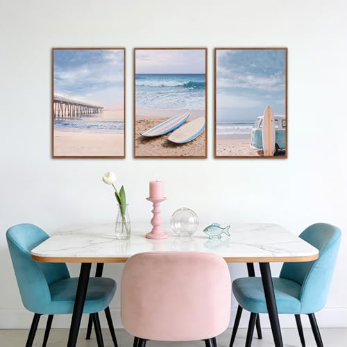 KAlRNE Framed Coastal Wall Decor Seaside Beach Wall Art Set (3 Count)